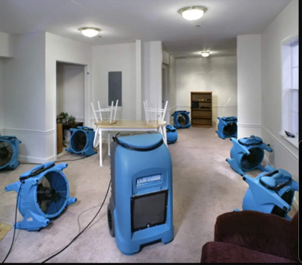 Air movers and dehumidifier setup for Water Extraction & Removal in Lower Oxford