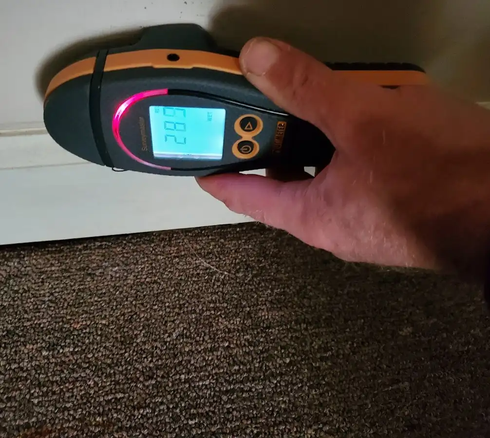 Moisture detection at baseboard during Burst Pipe Cleanup in Lower Oxford